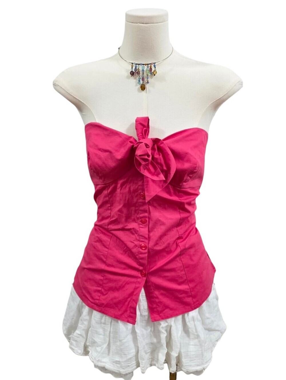 Bebe Vintage Cotton Sample Bandeau Front Tie Hot Pink Top